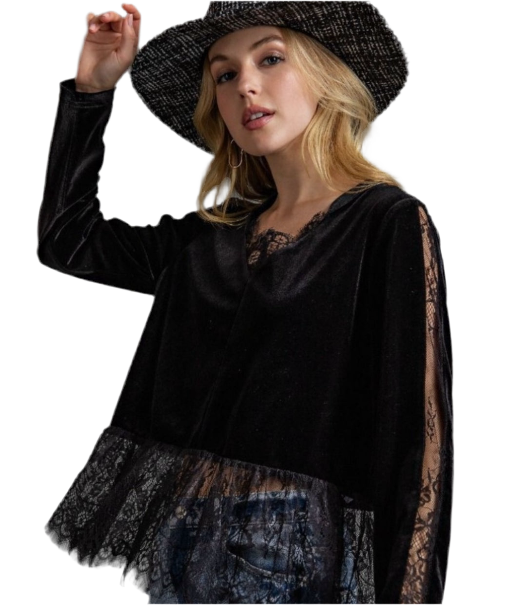 Elegant Velvet Lace Trim Blouse-Multiple Colors