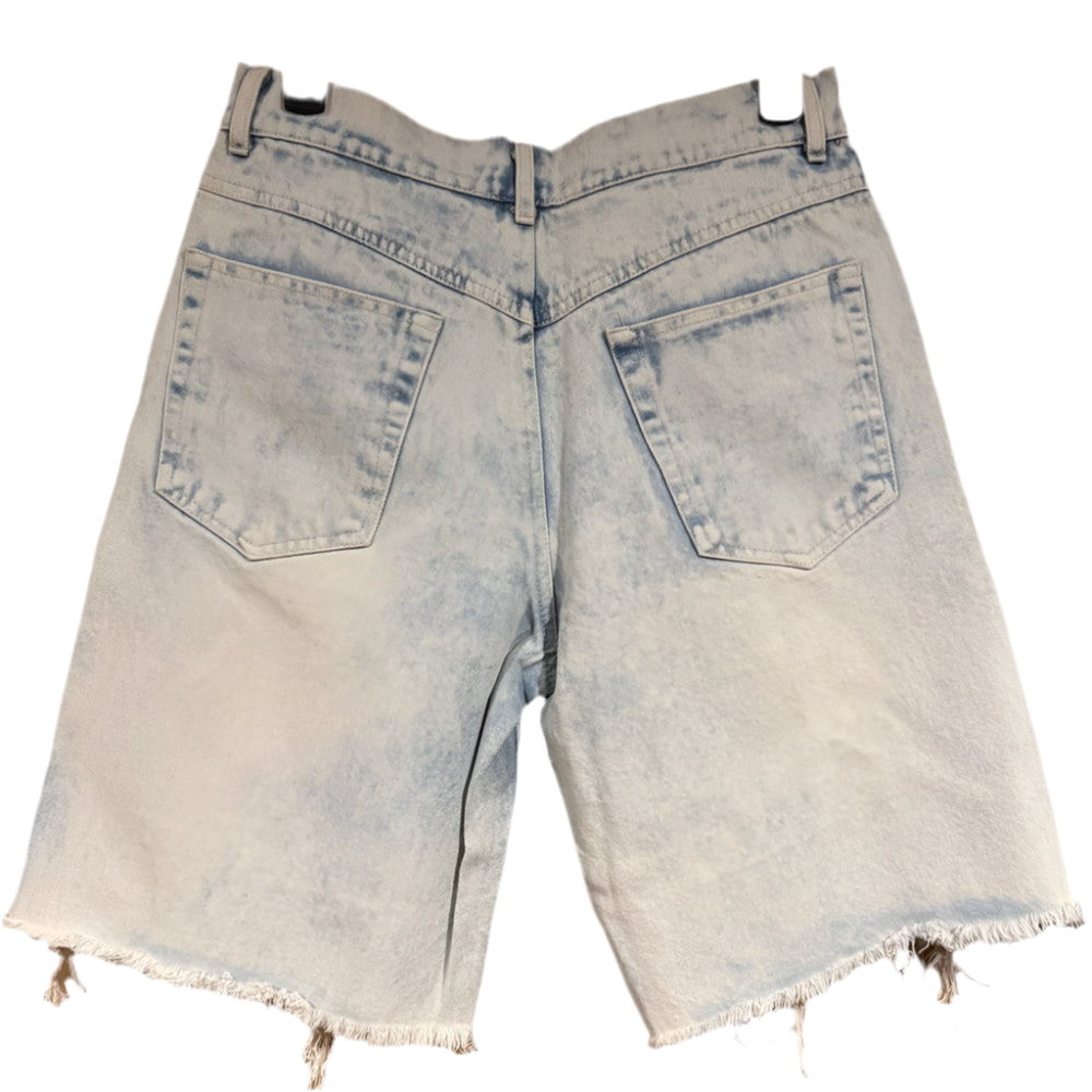Distressed Bleached Long Denim Shorts - Small
