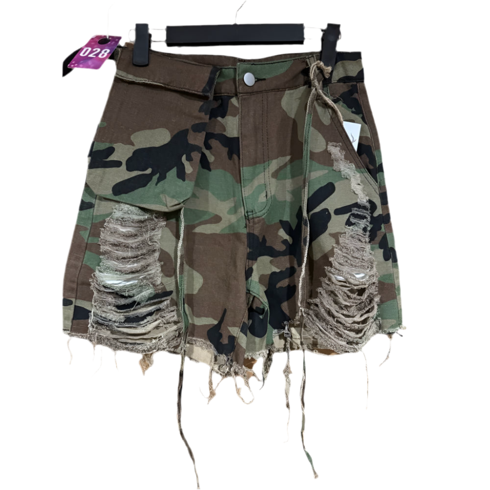 Distressed Jean Camo Distressed Shorts