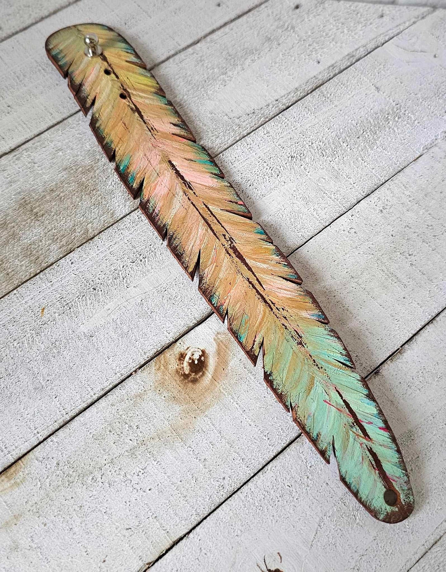 Colorful Feather Leather Cuff Bracelet