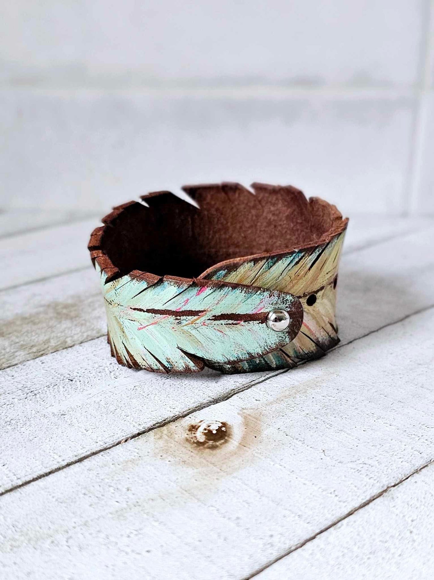 Colorful Feather Leather Cuff Bracelet