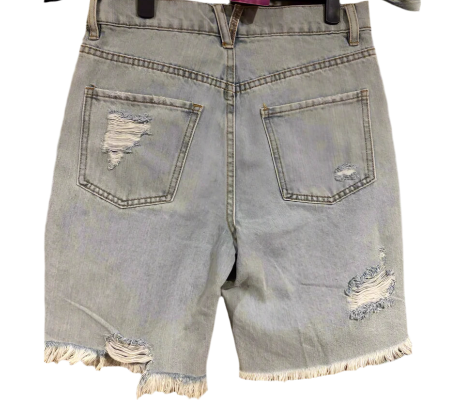 Easel Distressed Long Jean Shorts - Small