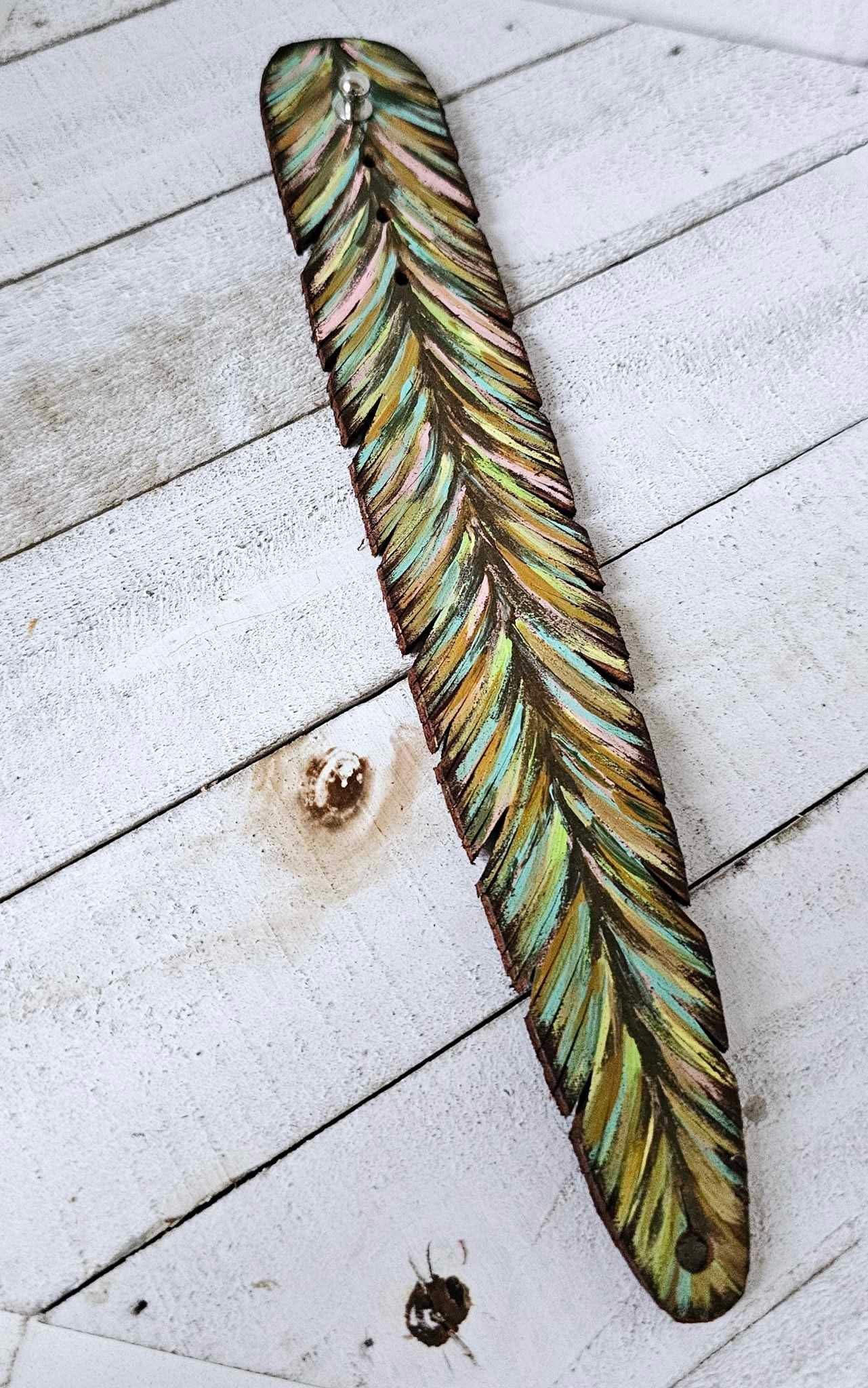 Colorful Feather Leather Cuff Bracelet