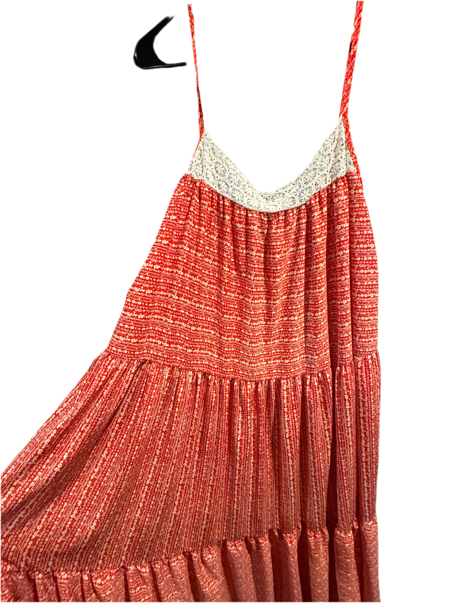 Flower and Lace Tiered Flowy Maxi Dress - small