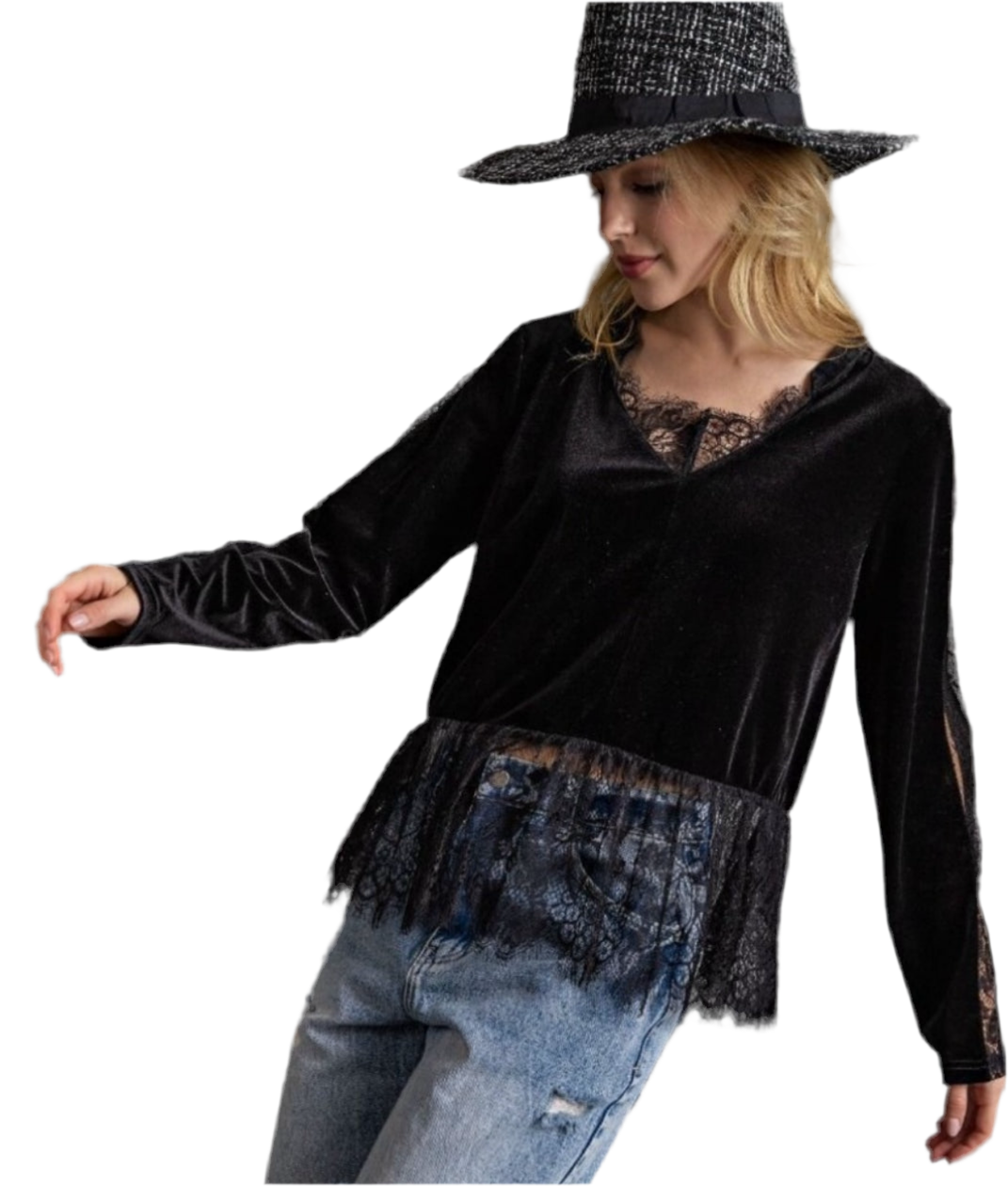 Elegant Velvet Lace Trim Blouse-Multiple Colors