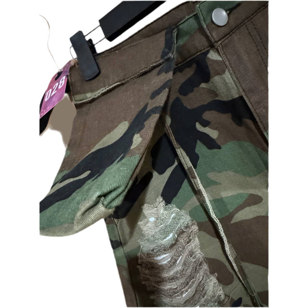 Distressed Jean Camo Distressed Shorts