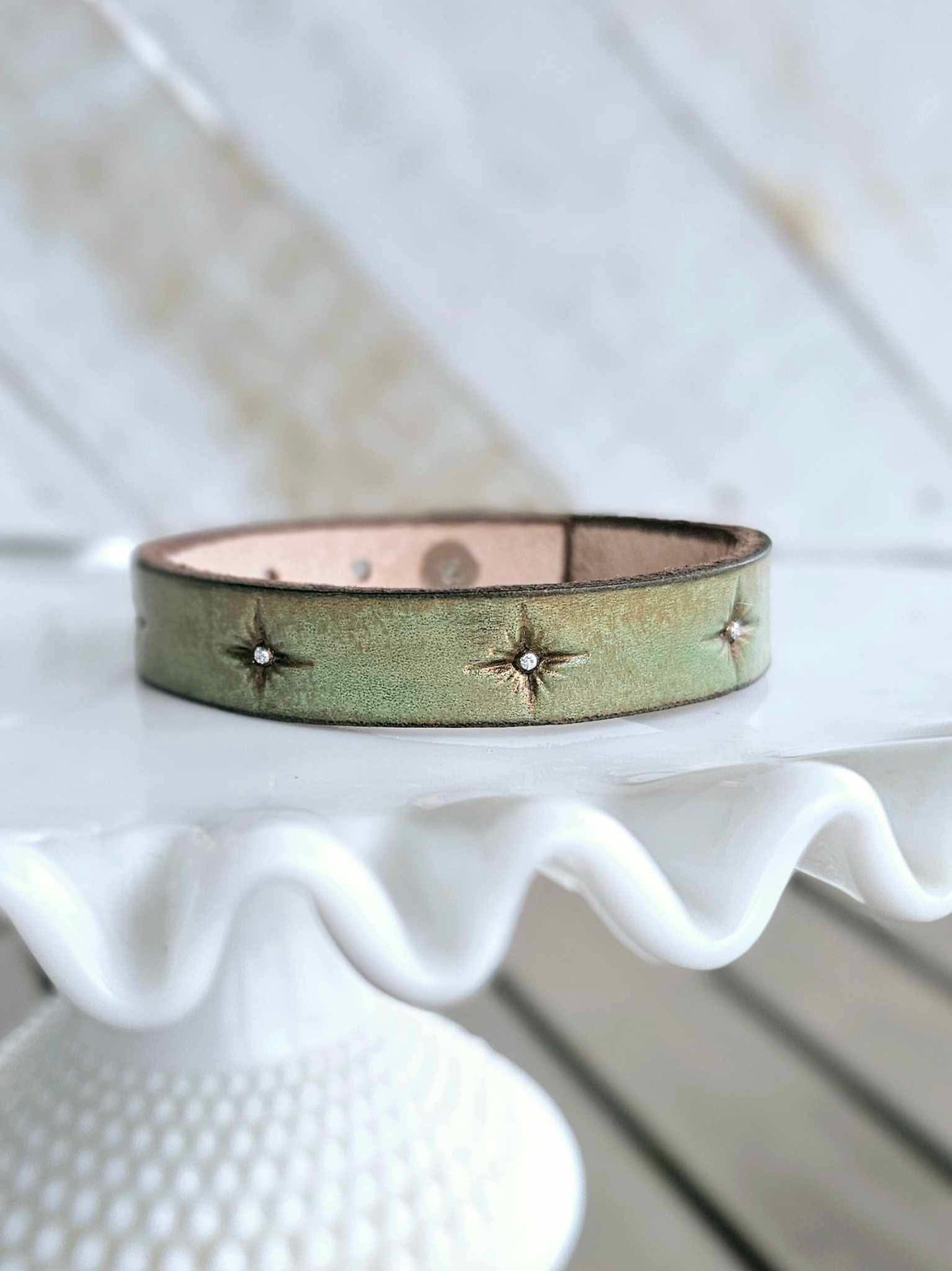 Thin Sage Green Leather Cuff Bracelet