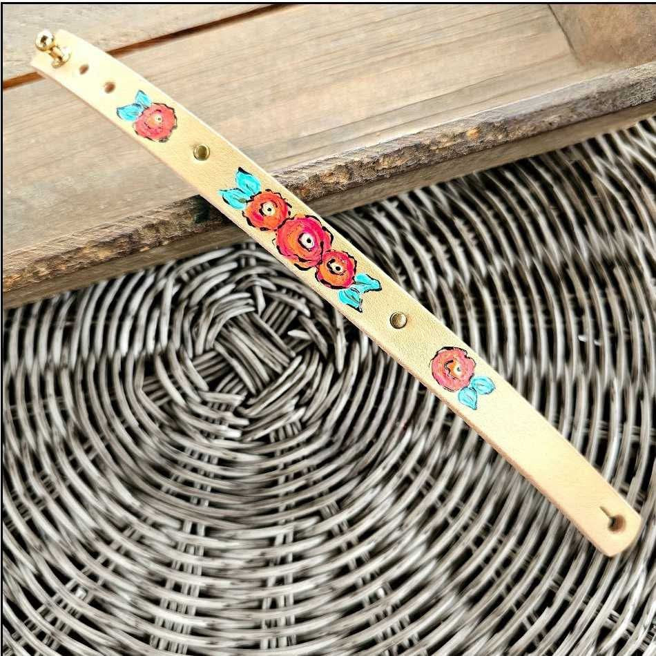 Floral Thin Leather Cuff Bracelet