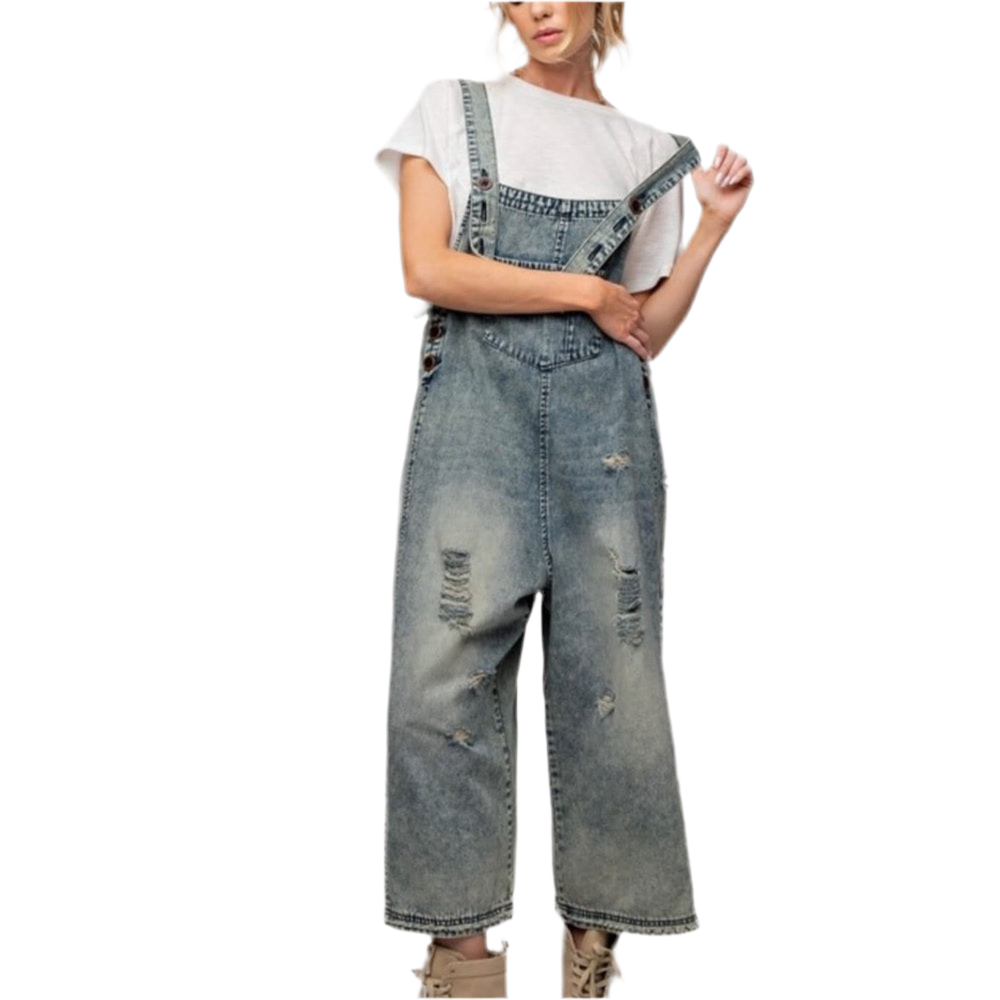 Multiple Colors Easel Cropped Oversized Overalls