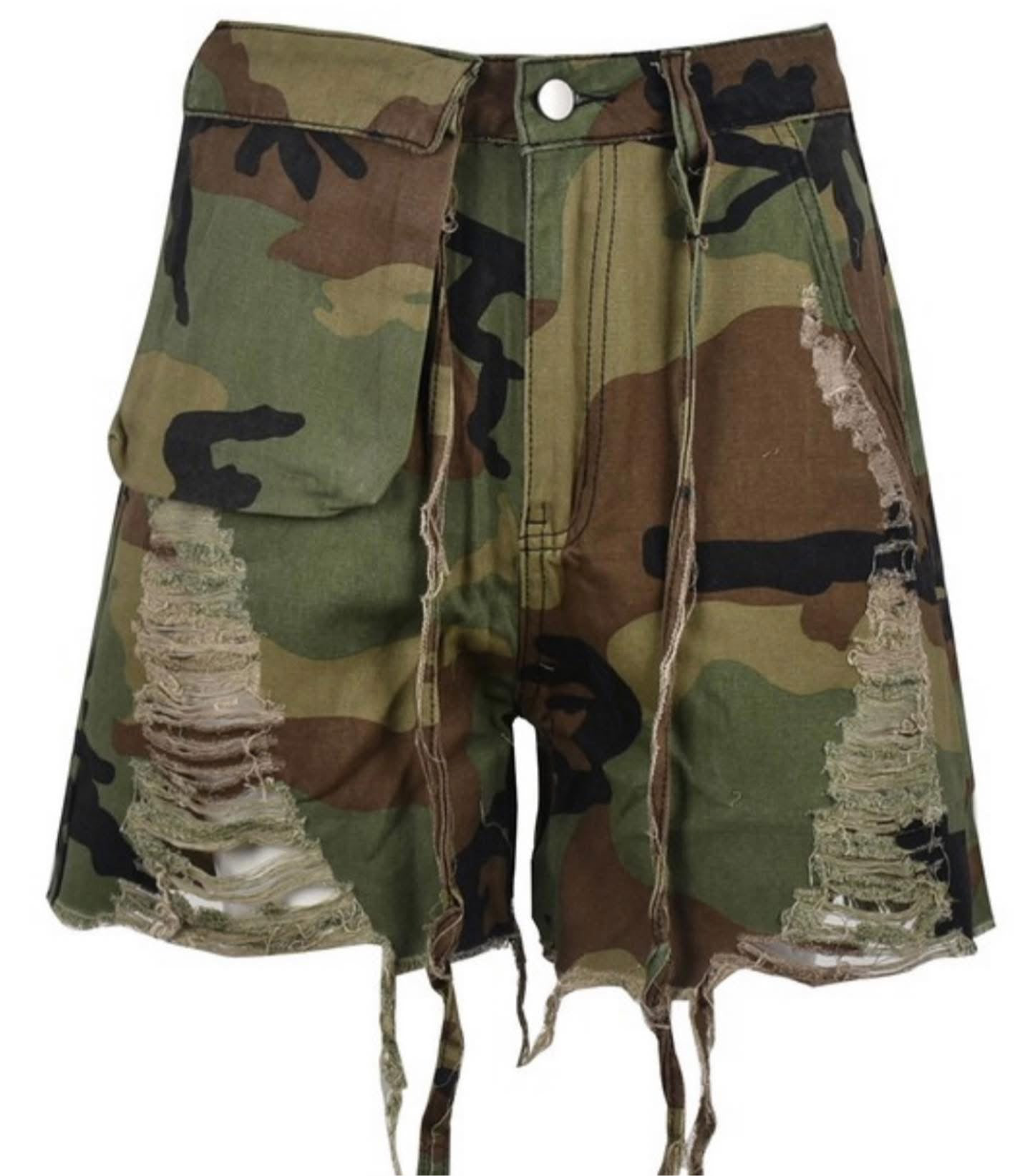 Distressed Jean Camo Distressed Shorts