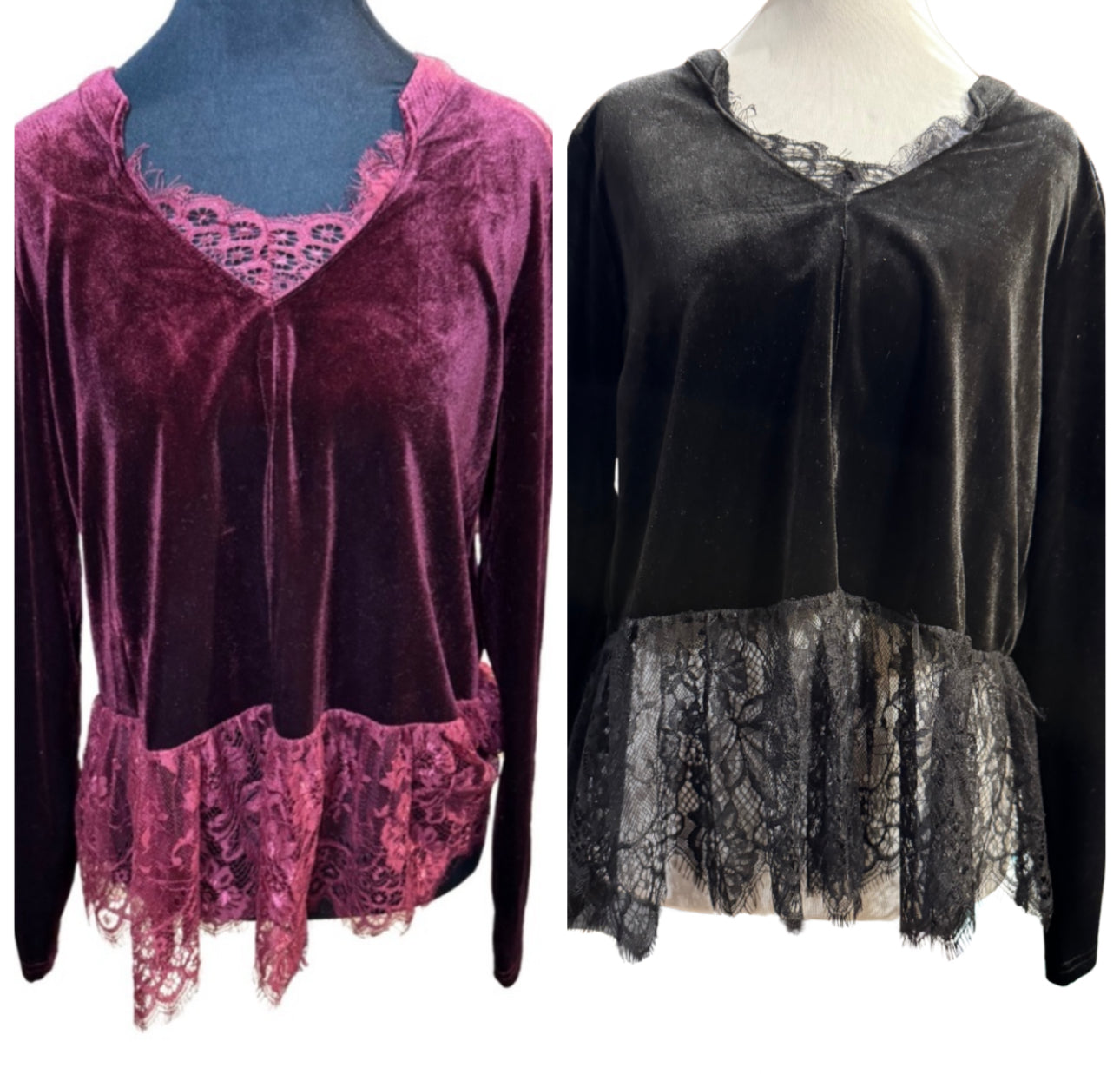 Elegant Velvet Lace Trim Blouse-Multiple Colors