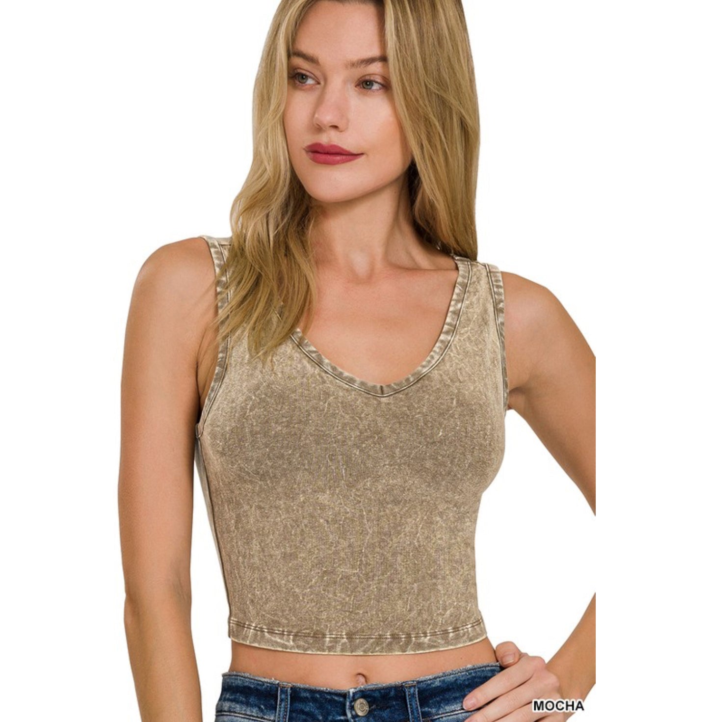 Washed Cotton V-neck Sleeveless Top