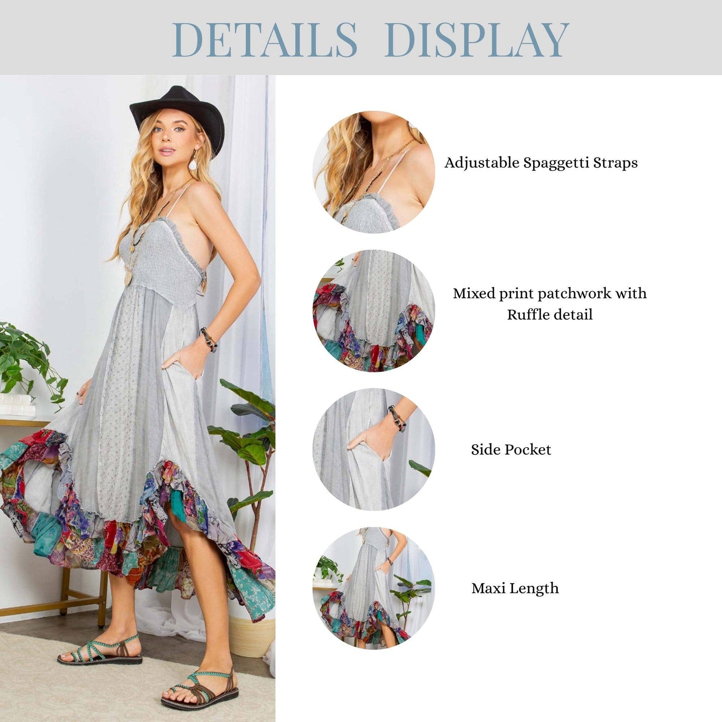 Sun-Kissed Patchwork: Smocked Bliss Boho Mid-Length Dress