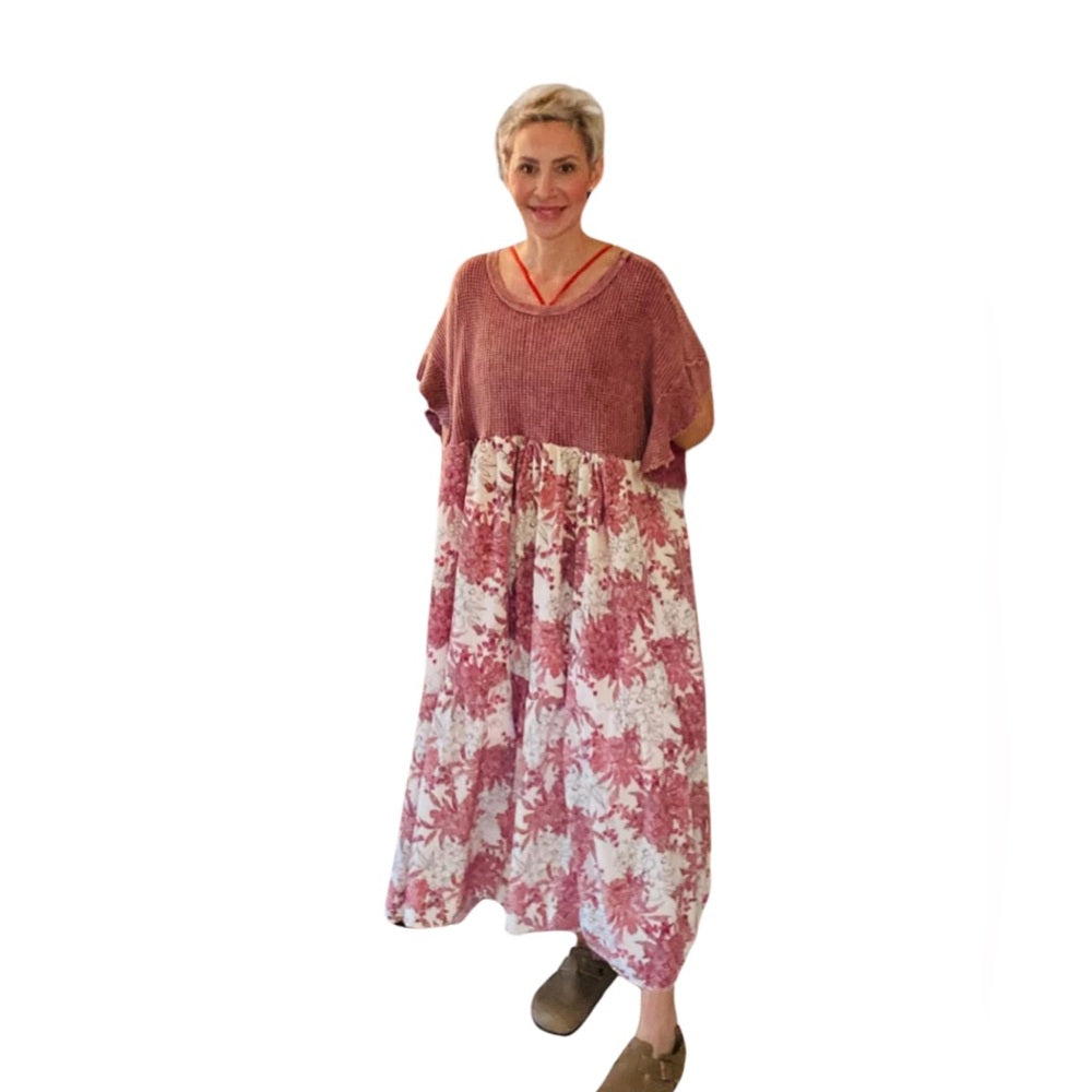 BUCKETLIST Custom Floral Knit Maxi Dress in Pink XL-3XL