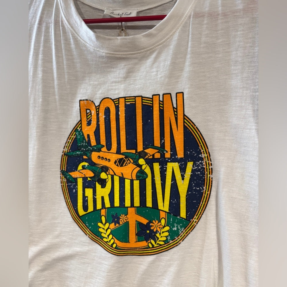White Sleeveless Graphic Tee Medium