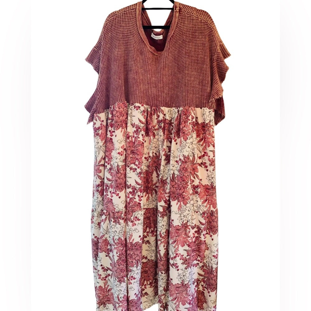 BUCKETLIST Custom Floral Knit Maxi Dress in Pink XL-3XL