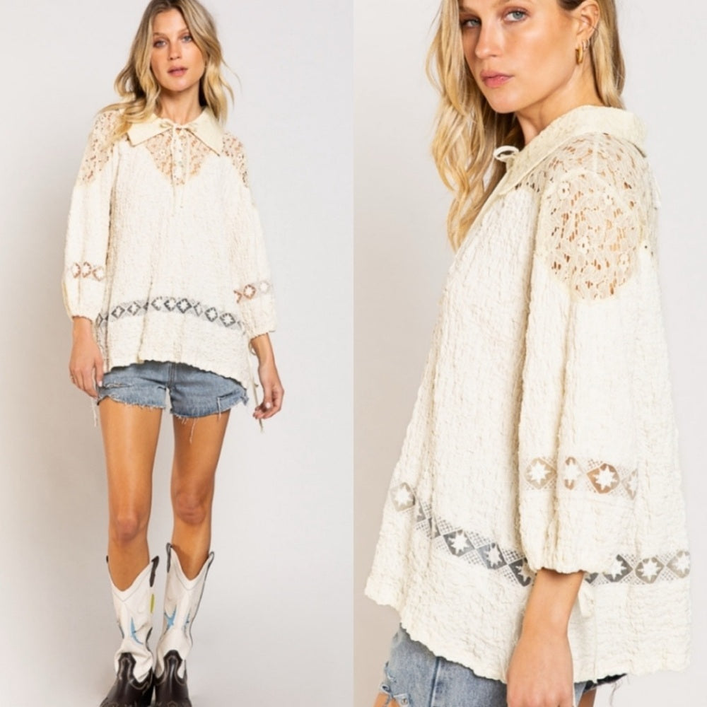 Ivory Lace Accent Blouse