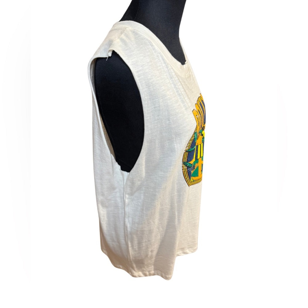 White Sleeveless Graphic Tee Medium