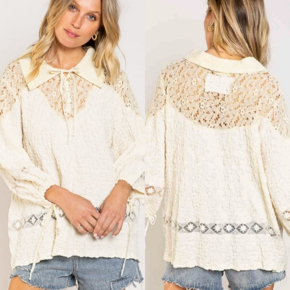 Ivory Lace Accent Blouse