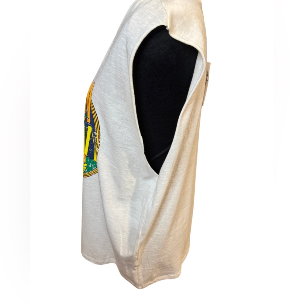 White Sleeveless Graphic Tee Medium