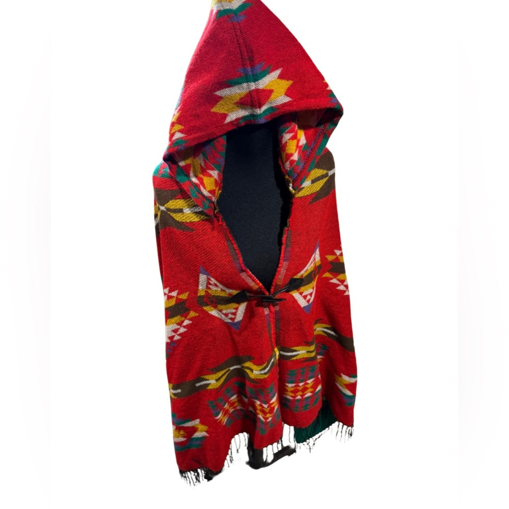 One size Women's Hooded Loose Fit Poncho Cape Shawl with Horn Button