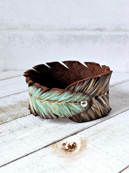 Ombre Feather Leather Cuff Bracelet
