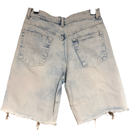 Distressed Bleached Long Denim Shorts - Small