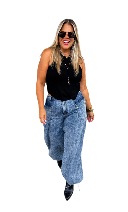 CHARLIE CINCH HEM WIDE LEG JEANS
