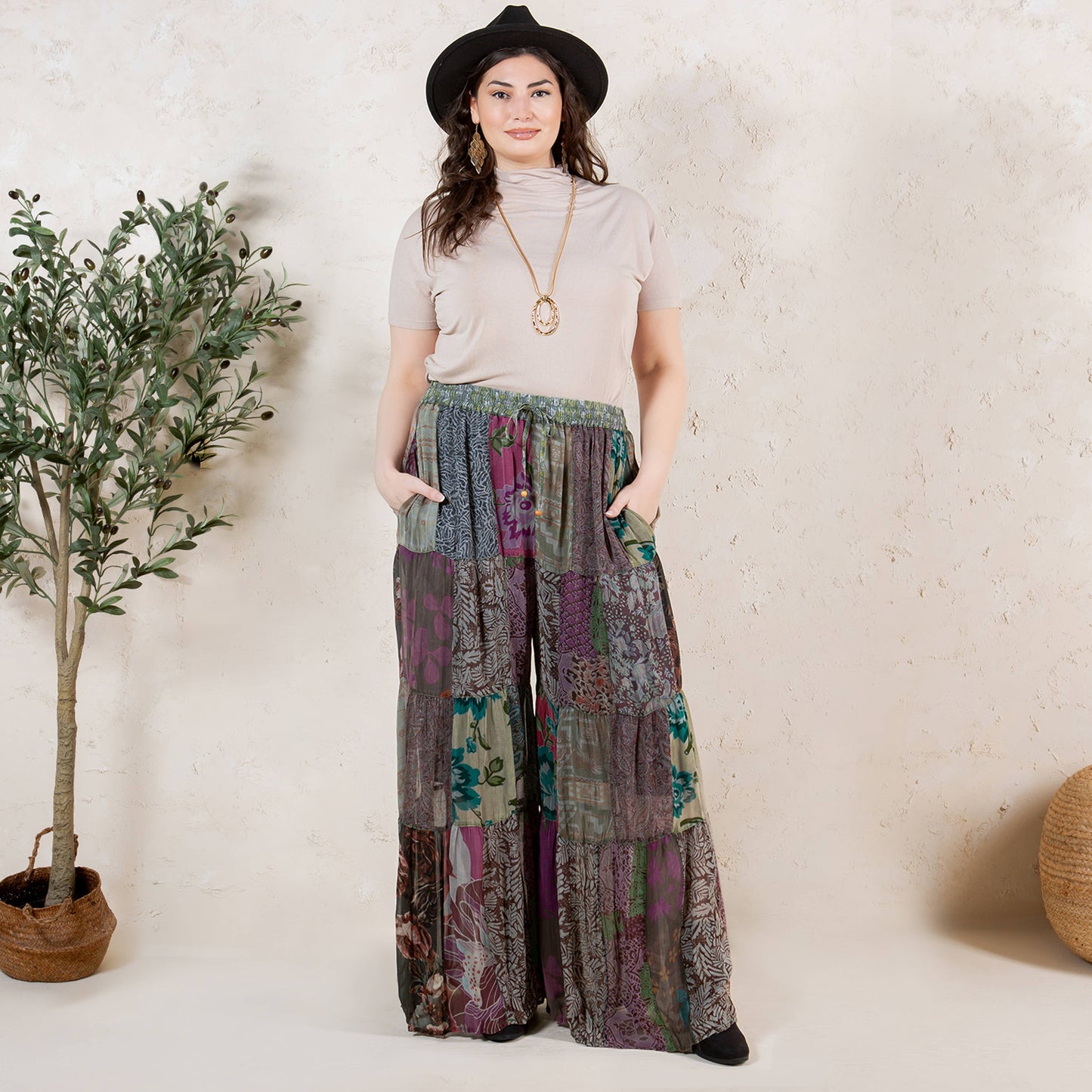 Retro Revival Long Flared Patchwork Pants (2 options)
