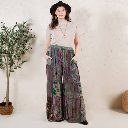 Retro Revival Long Flared Patchwork Pants (2 options)