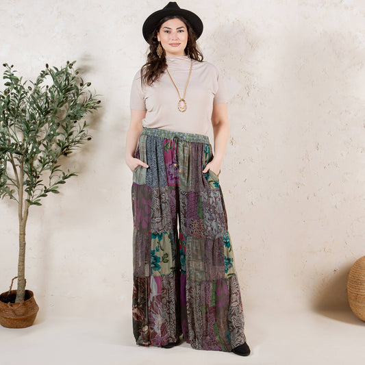 Retro Revival Long Flared Patchwork Pants (2 options)