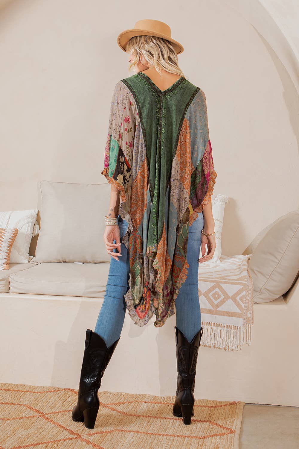 Natural Bohemian : Embroidered Colorblocked Shrug