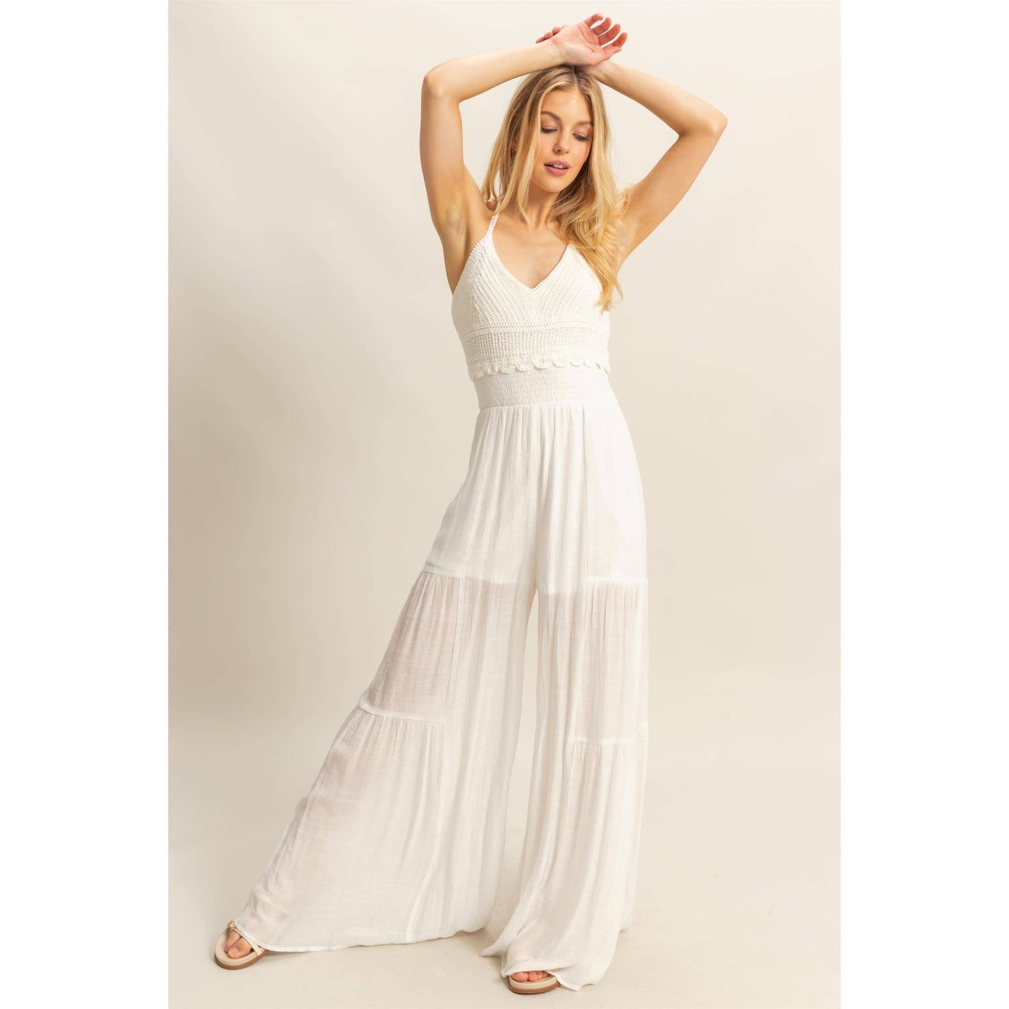 Halter Neck Crochet Wide Leg Jumpsuit (multiple colors)