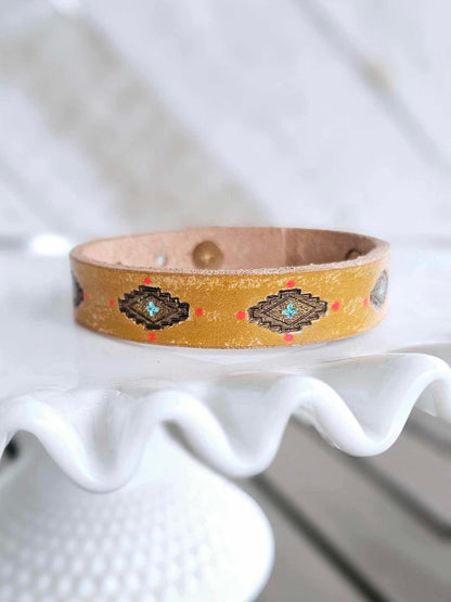 Thin Yellow Leather Cuff Bracelet