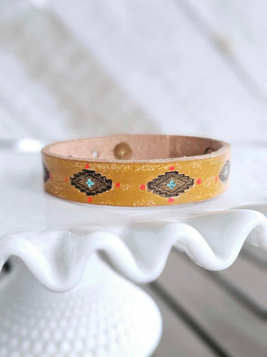 Thin Yellow Leather Cuff Bracelet
