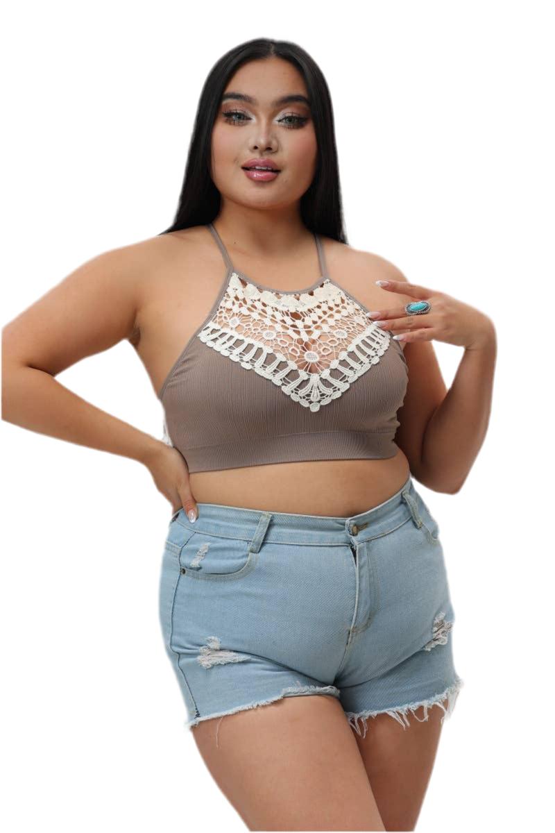 Crochet Lace High Neck Crop Top-Multiple Colors
