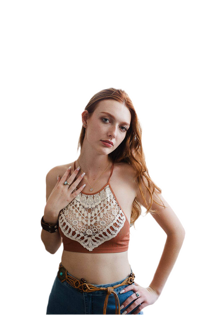 Crochet Lace High Neck Crop Top-Multiple Colors