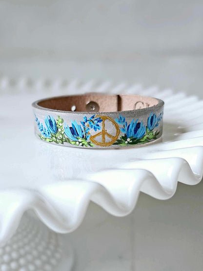 Peace Boho Thin Leather Cuff Bracelet