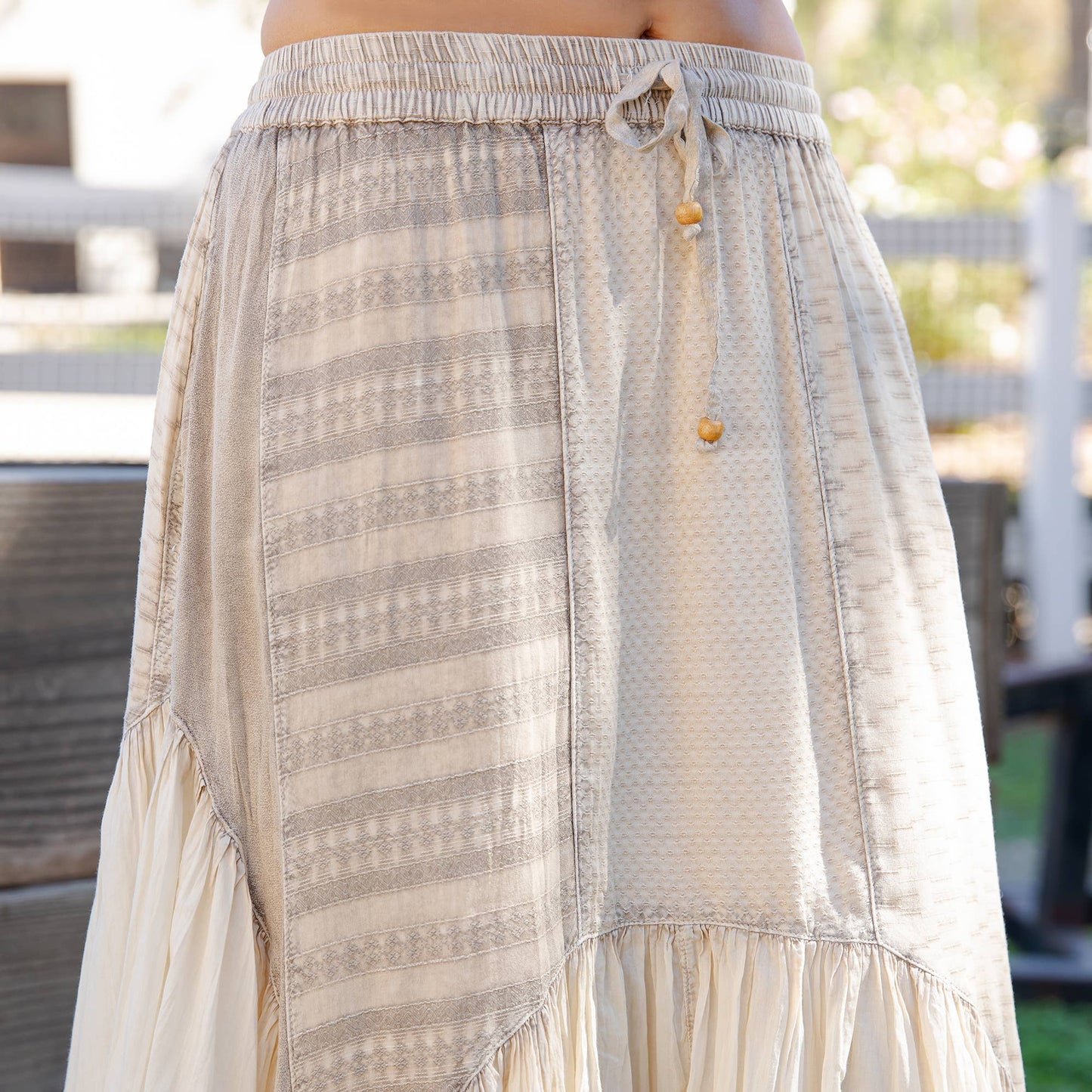Boho Mixed Panel Drawstring Handkerchief Skirt