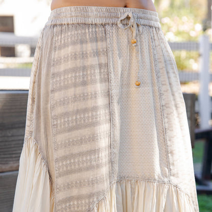 Boho Mixed Panel Drawstring Handkerchief Skirt
