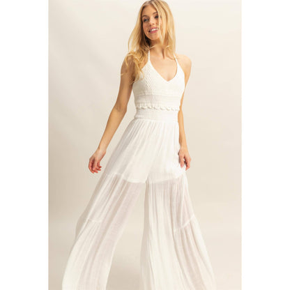 Halter Neck Crochet Wide Leg Jumpsuit (multiple colors)
