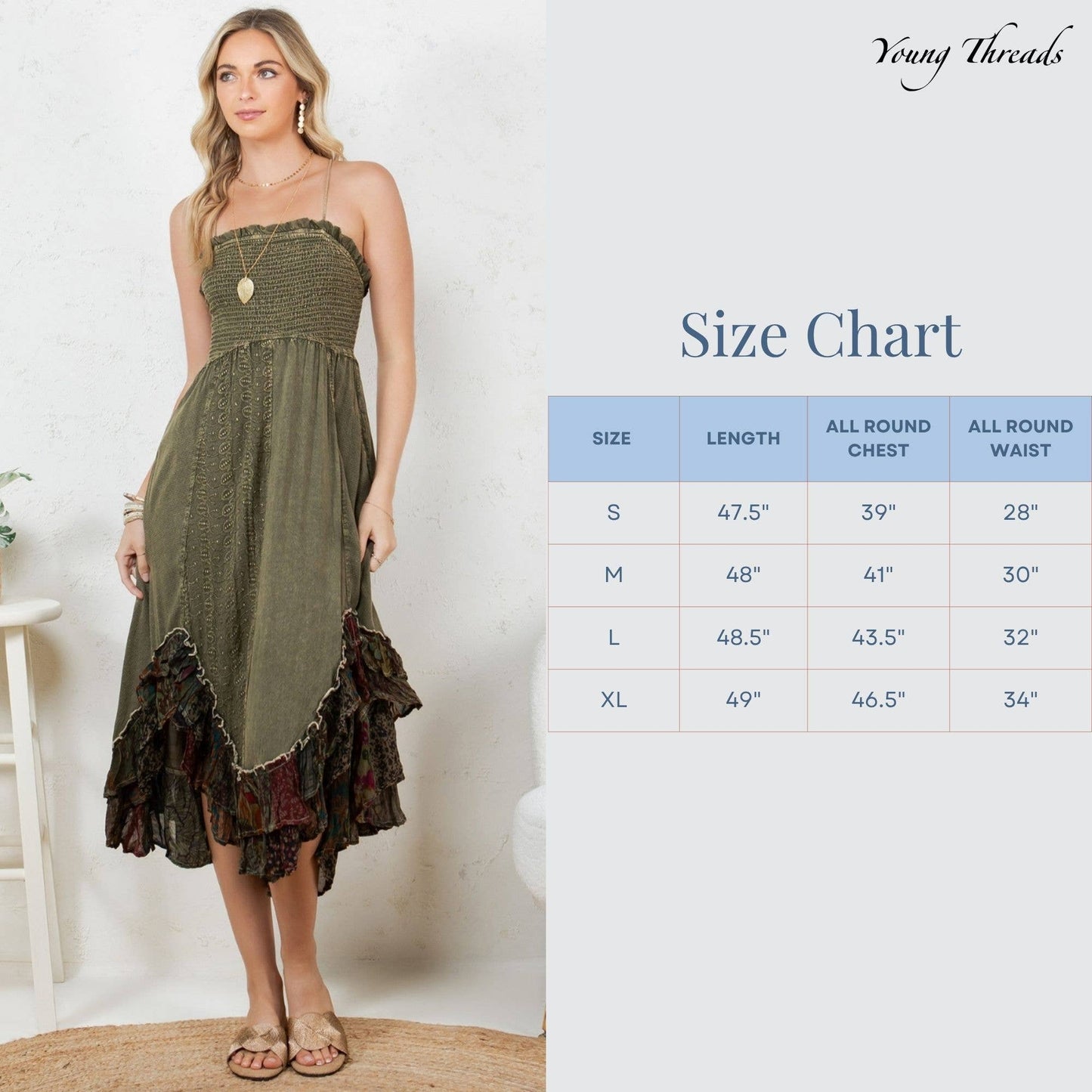 Sun-Kissed Patchwork: Smocked Bliss Boho Mid-Length Dress 