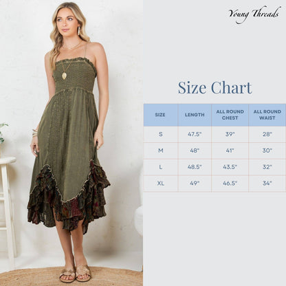 Sun-Kissed Patchwork: Smocked Bliss Boho Mid-Length Dress 