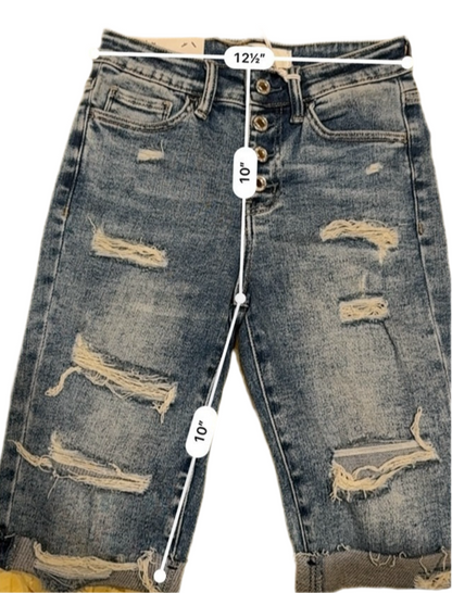 Distressed Blue Denim Shorts- Small
