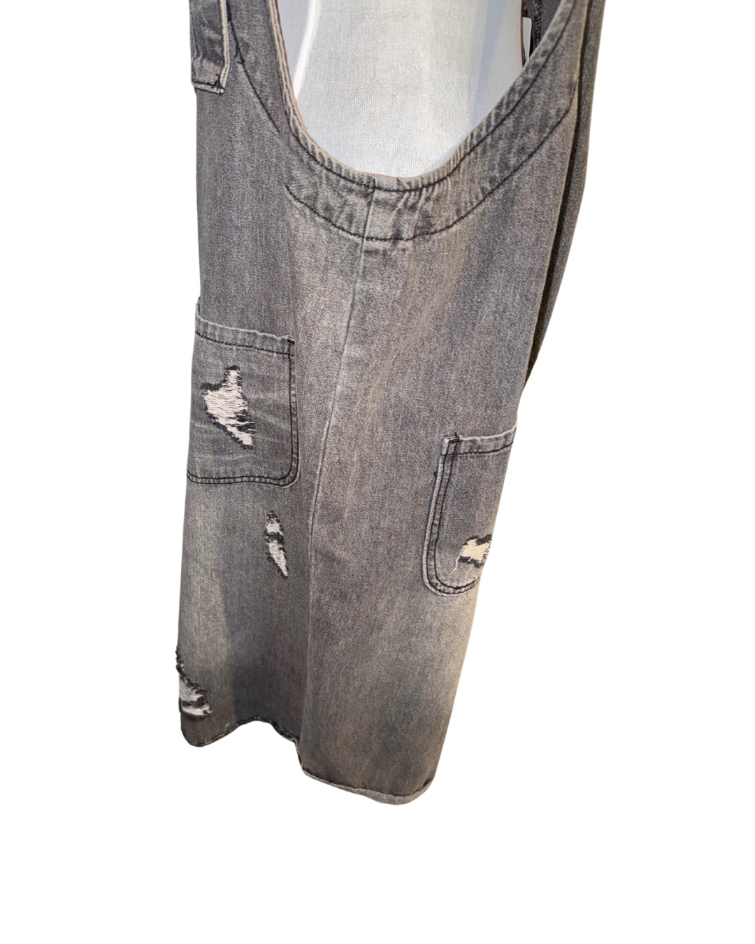 Easel Distressed Gray Denim Overall Shorts