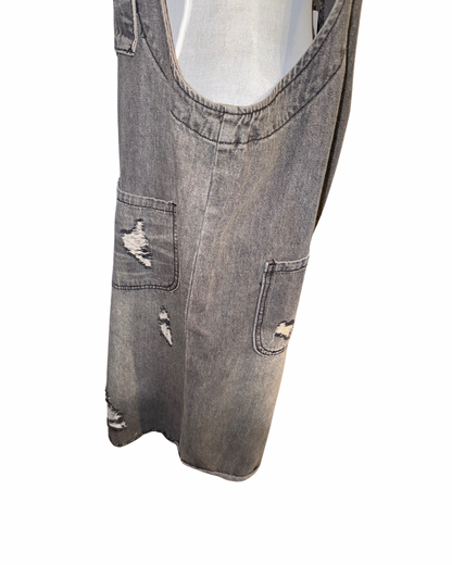 Easel Distressed Gray Denim Overall Shorts