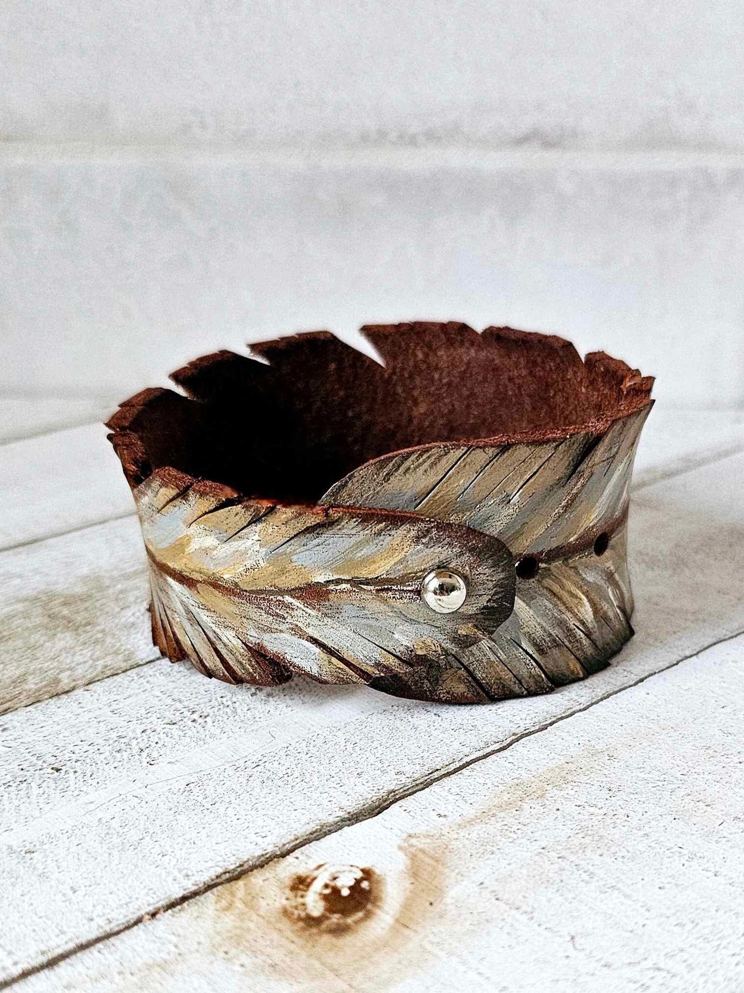 Neutral Feather Leather Cuff Bracelet
