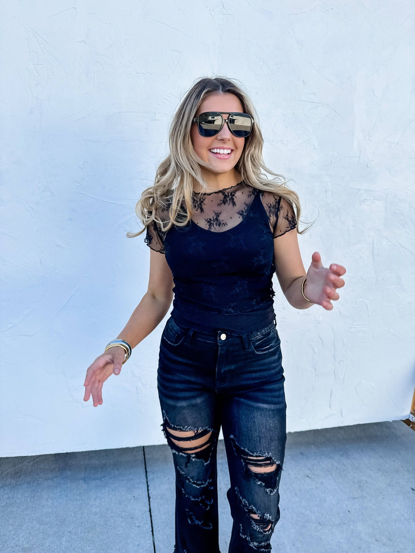 SHORT SLEEVE LACE TOP-Multiple Colors