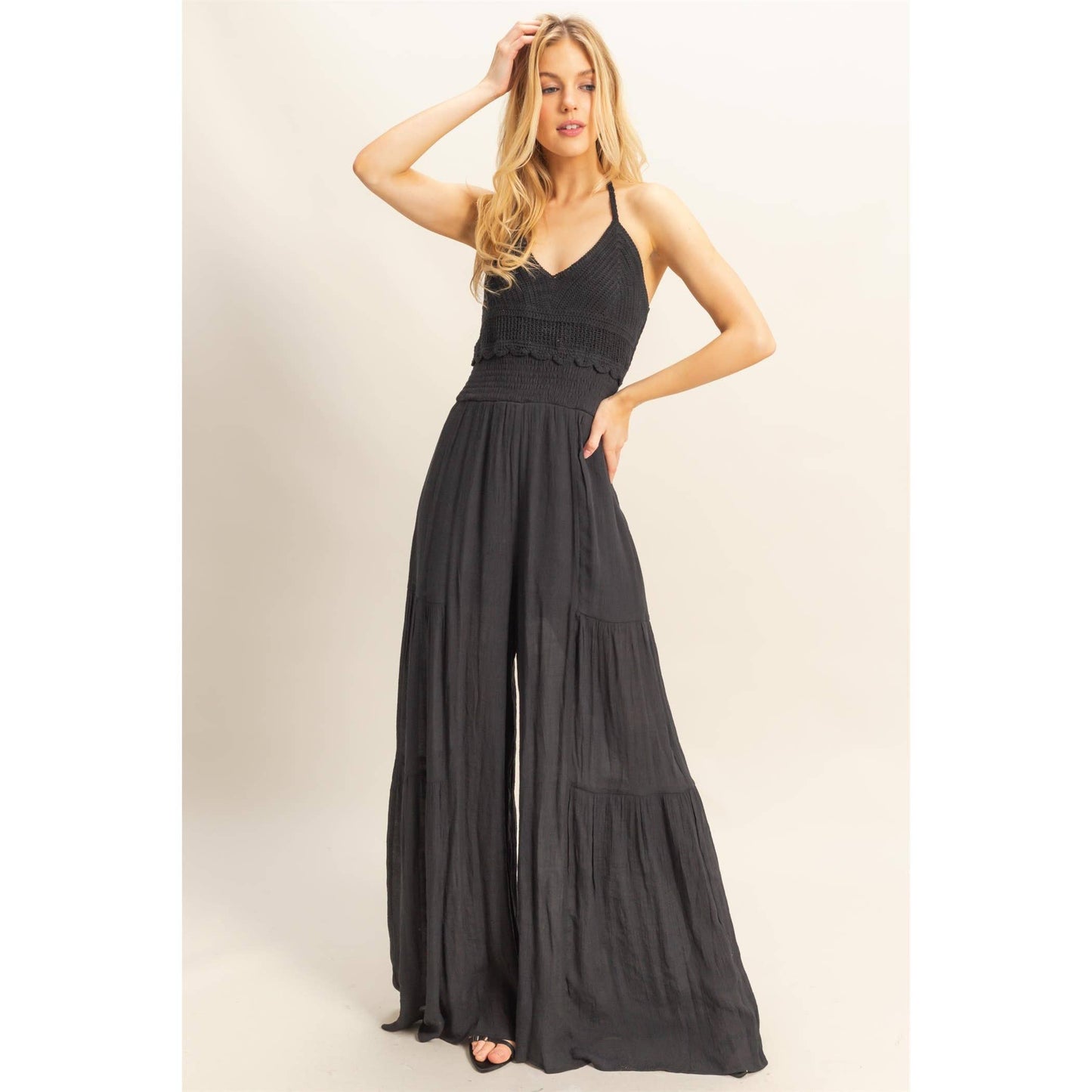 Halter Neck Crochet Wide Leg Jumpsuit (multiple colors)