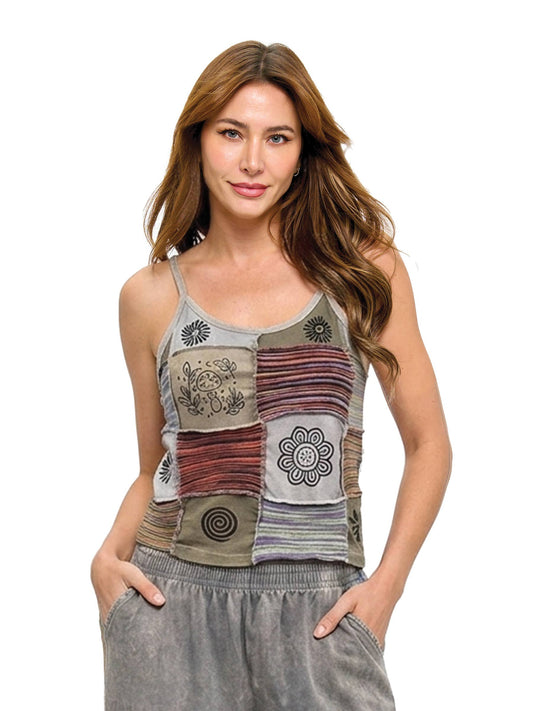 Boho Patchwork Ribbed Tank Top